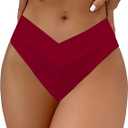 Leoparts Women's V Cut High Waisted Bikini Bottom Ribbed High Cut Cheeky Swimsuit Bathing Suit Bottoms, S