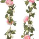 SUQ I OME 1 Pack of Artificial Rose Vine Flowers Garland Plants Fake Flower Vine for Wedding Home Garden Craft Art Decor Valentine's Day Mother's Day Party Decoratio,Pink