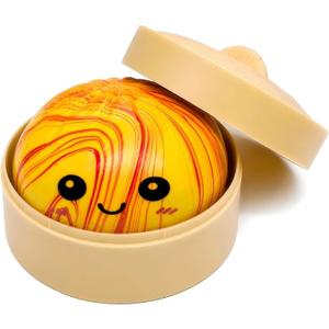 Mystery Orange Marble Design Dumpling Squishies with Steamer Box, Soft Stretchy Bao Bun Stress Relief Balls, Sensory Fidget Squeeze Toys for Anxiety Relief, Decompression Desk Toys