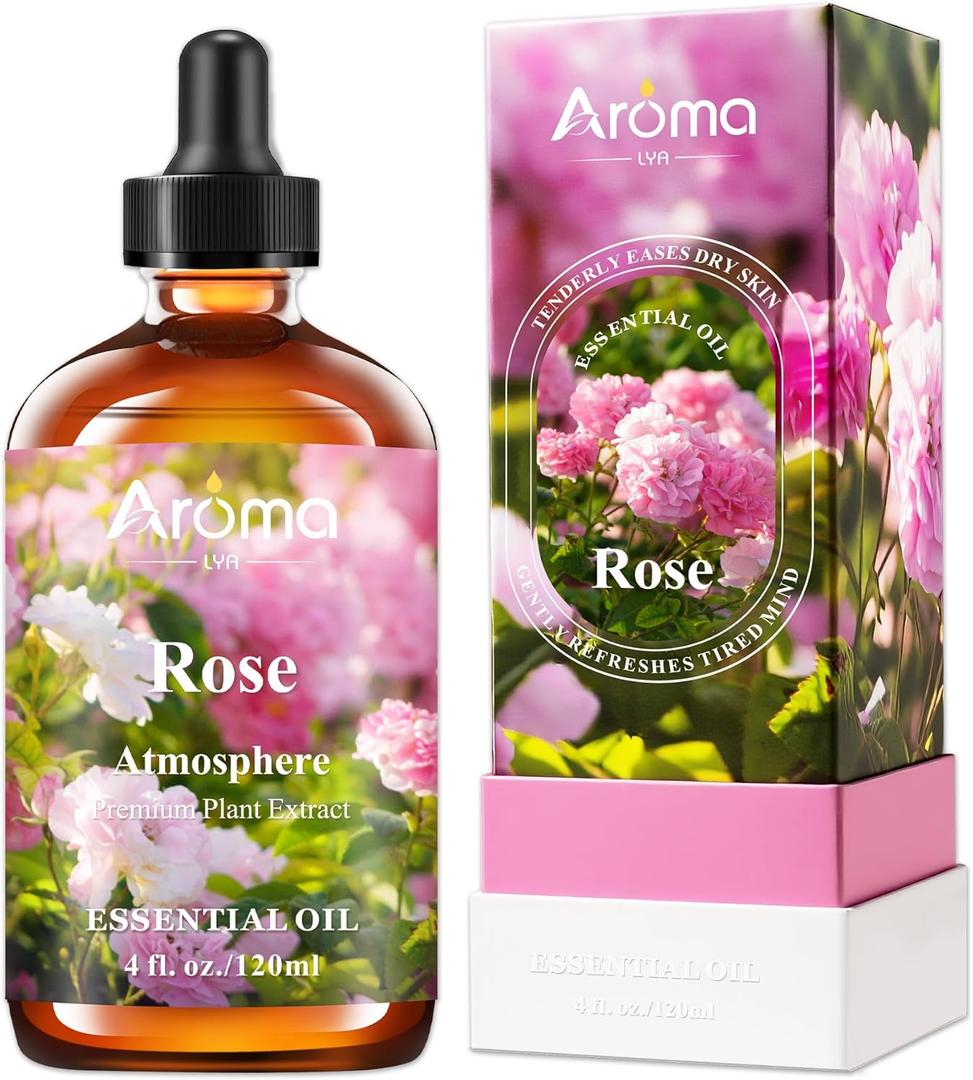 Rose Essential Oil with Premium Gift Box - Essential Oils for Diffusers & Aromatherapy - 4 Fl Oz 100% Pure Natural - Gift-Ready Box - Rose Essential Oil for Skin Gifts for Women