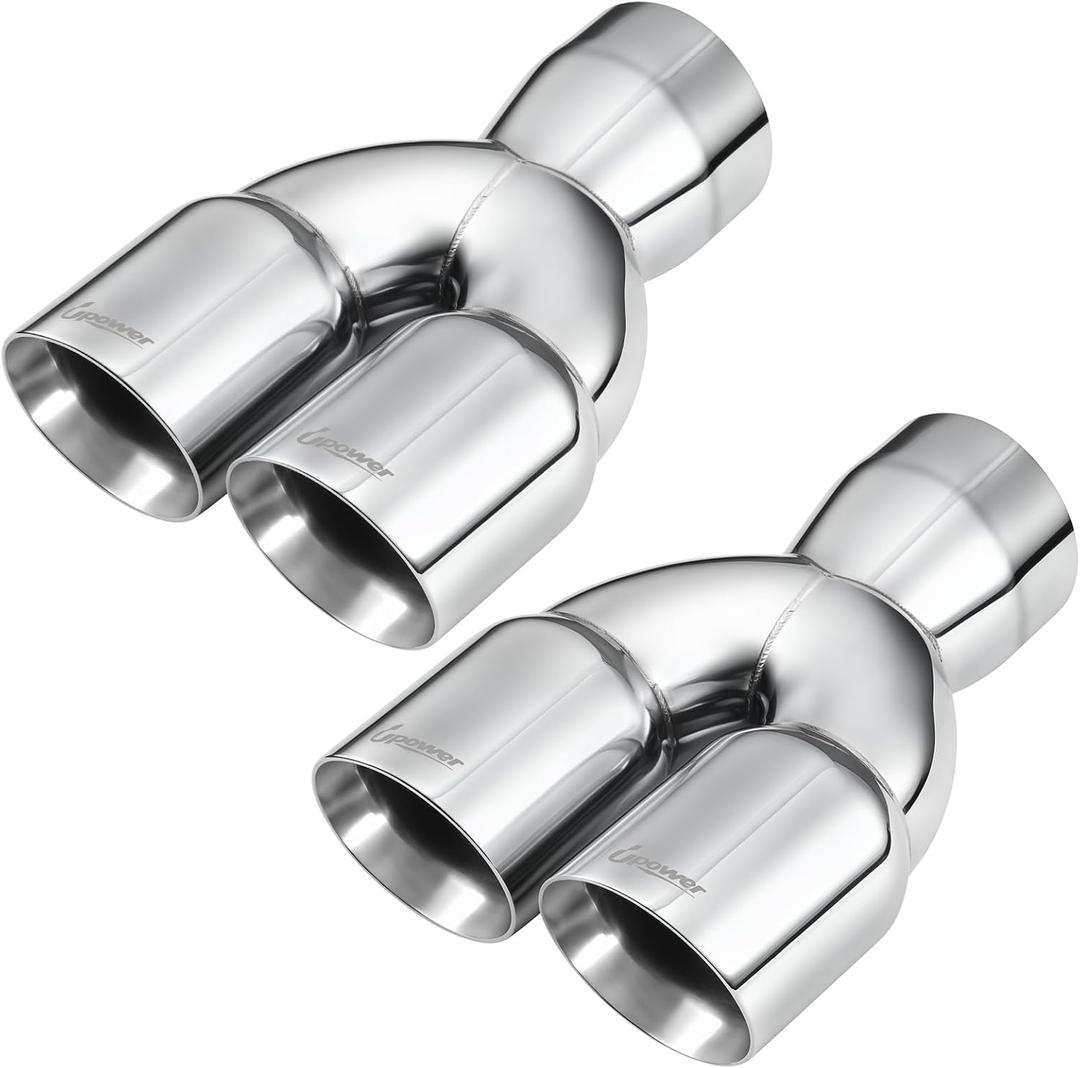Upower 3" Dual Exhaust Tip, 3" Inlet 3" outlet 9.5" Long Universal 3 Inch Y Tail Pipe Double Wall Polished Stainless Steel Tailpipe Tip 2 pack