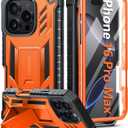 FNTCASE for iPhone 16 Pro Max Case: Military Grade [Built-in Screen Protector] [Kickstand] Matte Textured Drop Proof Protection Cover | Rugged Shockproof TPU Protective Sturdy Phone Cases - Orange