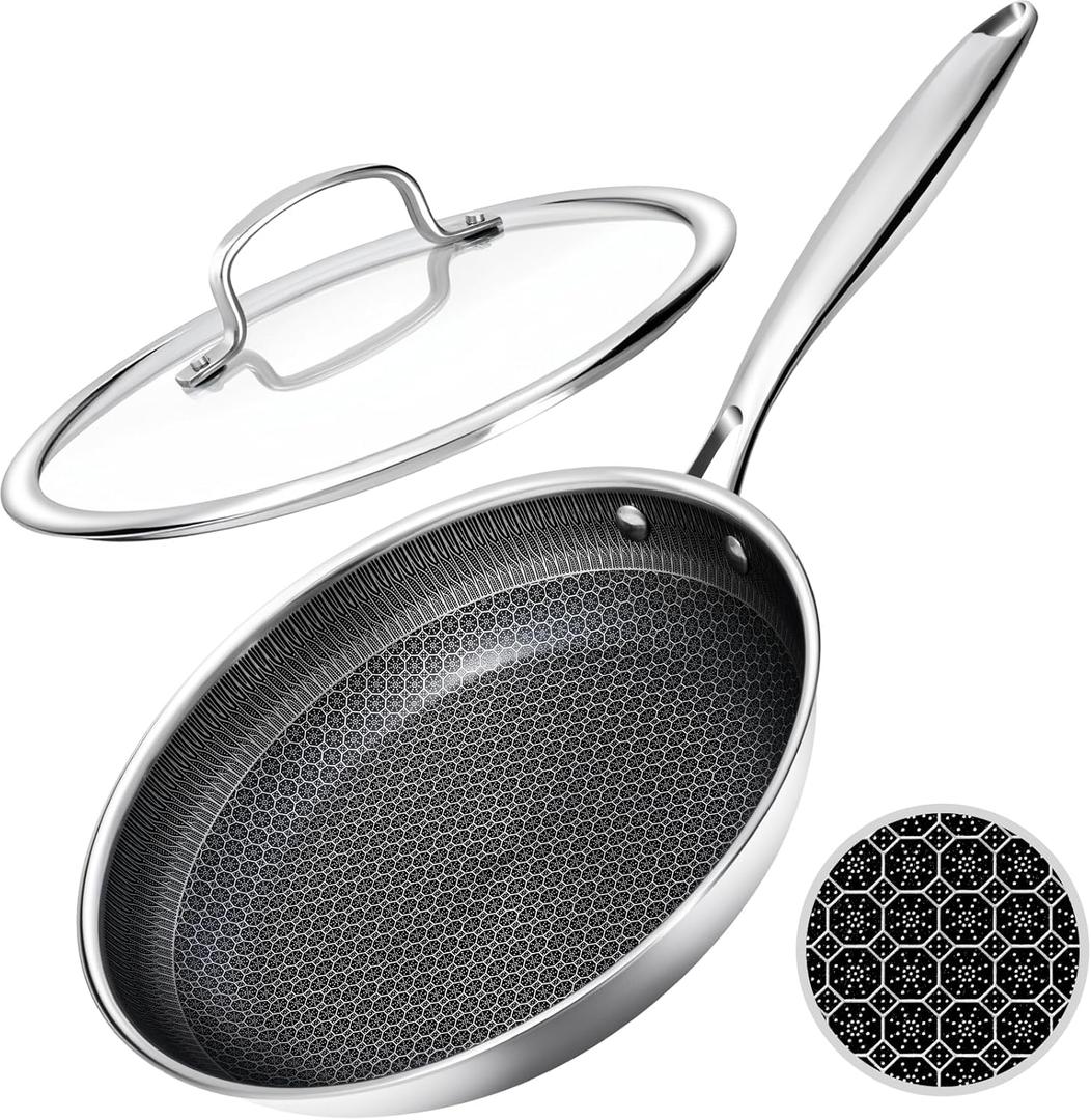 USELUCK Nonstick Frying Pans with Lid,10-Inch Non Stick Skillet with Honeycomb Surface,Dishwasher-Friendly,Oven-Safe,Induction Compatible,PFAS-Free,Non-Toxic,Compatible with All Cooktops.