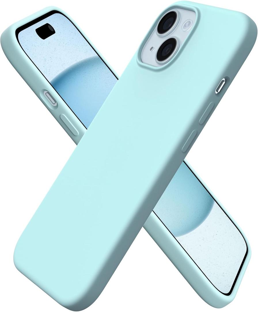 ORNARTO Compatible with iPhone 15 Case 6.1, Slim Liquid Silicone 3 Layers Full Covered Soft Gel Rubber Phone Case, Anti-Scratch Shockproof Protective Cover 6.1 Inch, Fresh Mint