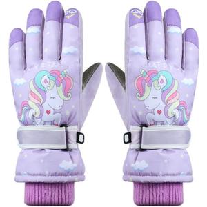 Kids Boys Cute Unicorn Girls Winter Mittens Waterproof Warm Fleece Lined Thermal Snow Ski Mitten Gloves (Purple(age5-10yrs))