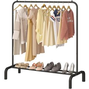 JIUYOTREE Metal Clothing Rack, 43.3 Inches Garment Rack with Bottom Shelf for Hanging Clothes, Coats, Skirts, Shirts, Sweaters, Black (43.3"W x 15.75"D x 61"H without wheels)