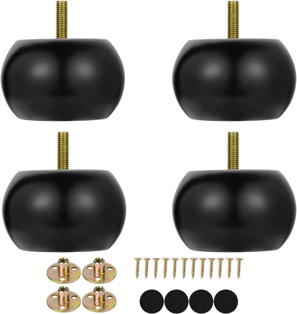 Maricome 2 Inch Black Bun Feet for Furniture Set of 4 Pre-drilled M8 Bolt Round Ottoman Couch Sofa Legs