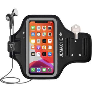 iPhone 16 15 Pro Armband, JEMACHE Gym Workouts Running Arm Band for iPhone 16/15/14/13/12 Pro (Black)