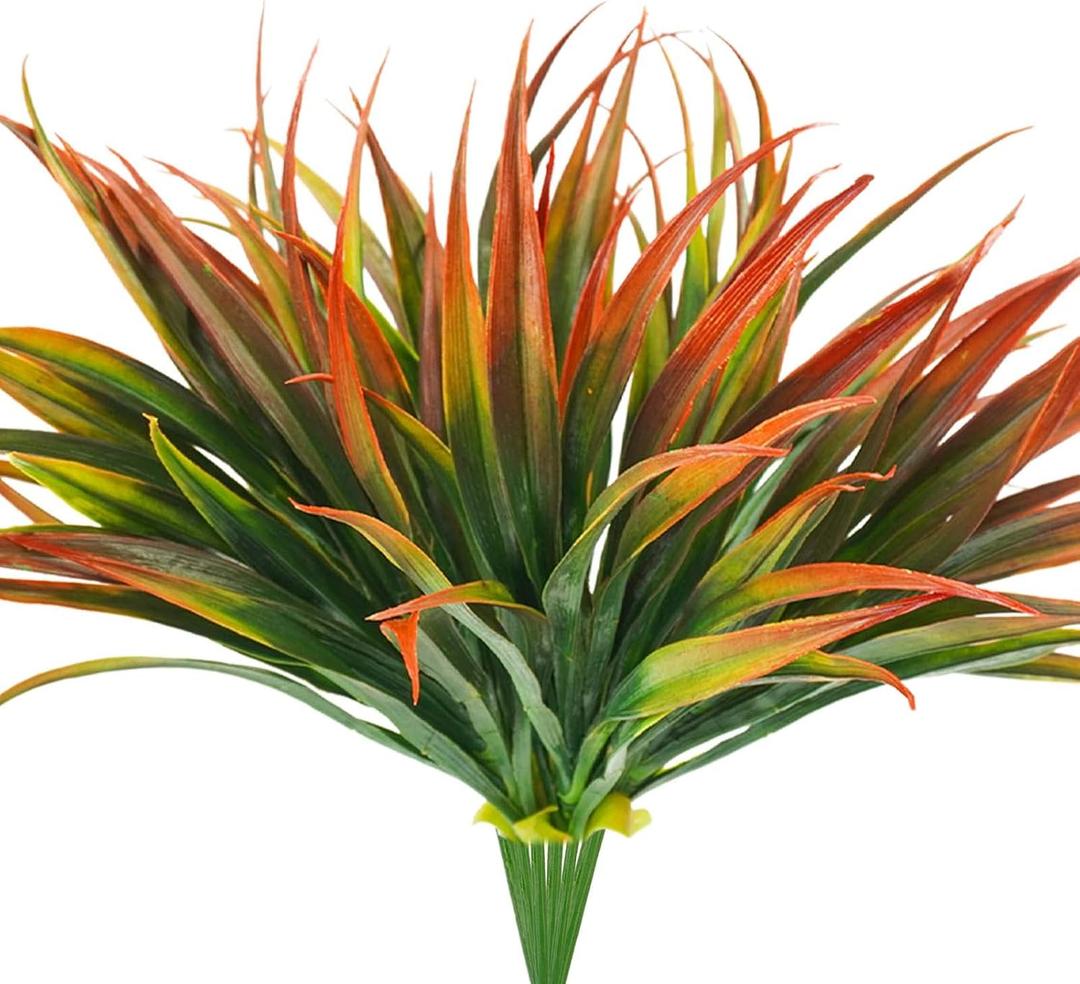 6Pcs Artificial Grass Fake Plants 17.3in Outdoor Plastic Plants UV Resistant Greenery Fake Grass for Home Window Garden Office Patio Hanging Planter Pathway Front Porch Dcor Red