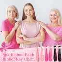 Crtiin 120 Pcs Breast Cancer Awareness Silicone Key Chain Bulk Pink Purple Ribbon Keychain Gifts for Women