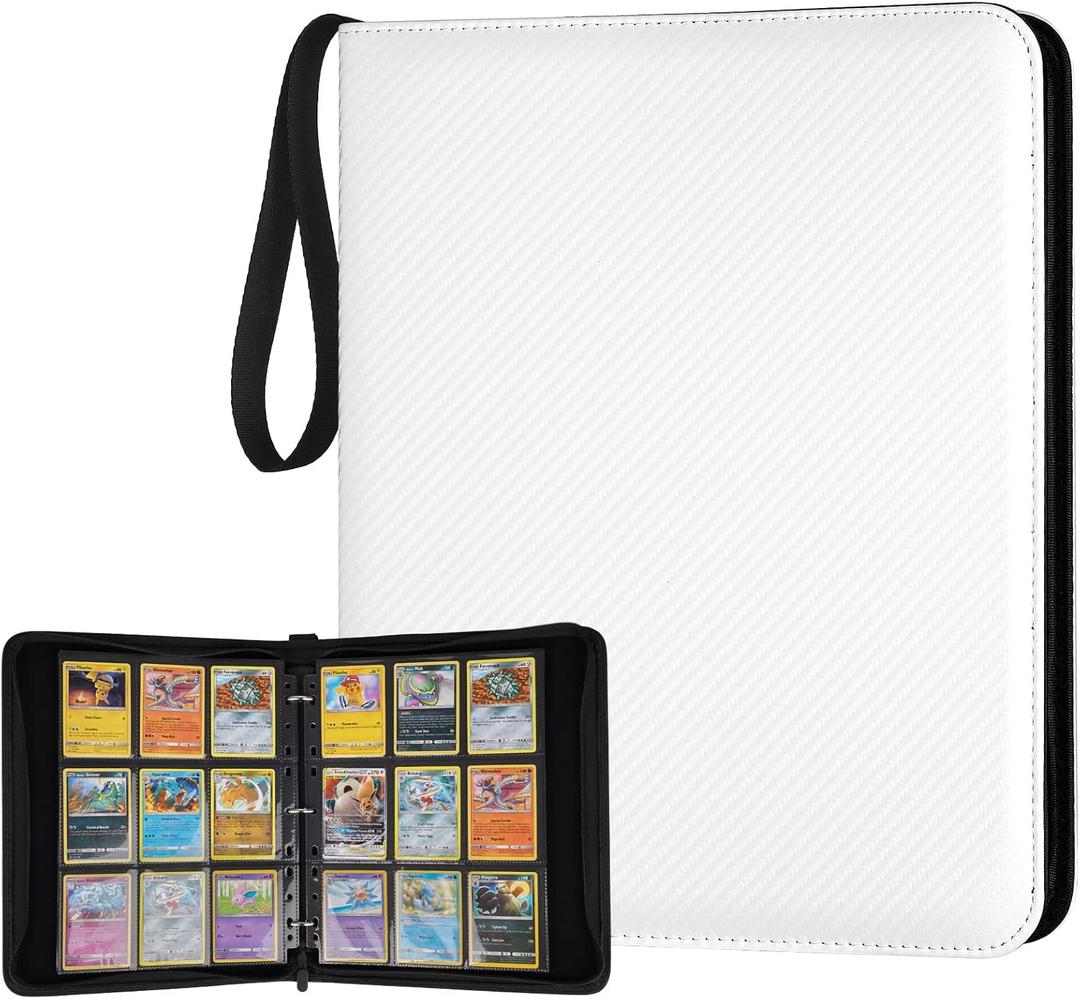 GERMUN 9 Pocket Card Binder, Premium Zip Trading Card Binder, 720 Double Sided Pocket PU Card Collection Binder, Collector Card Album, Card Folder for MTG, TCG, Sports Cards, Game Cards (White)