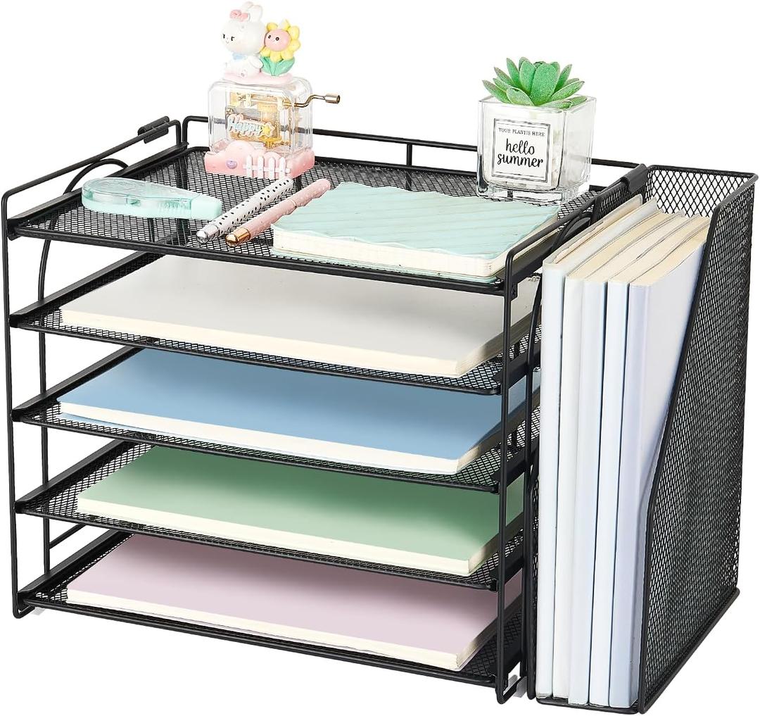 AUPSEN Desk Organizers and Accessories, 5-Tier Desktop Paper File Organizer with Removable File Holder, Desk Accessories & Workspace Organization for Home Office Supplies (Black) (8" x 15"x 10")