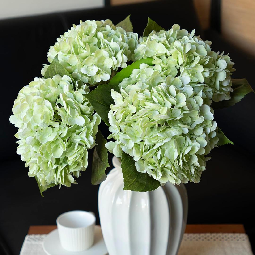 4PCS Artificial Flowers Large Hydrangeas Flowers Latex Bouquet for Wedding Bridal Office Home Party Decoration (4Pcs Light Green)