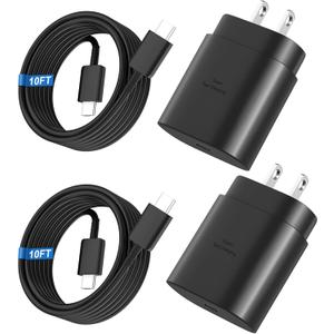 Super Fast Charger Type C, 25W USB C Wall Charger Fast Charging for Samsung Galaxy S25 Ultra/S25/S25+/S24+/S24 Ultra/S24/S24+/S23 Ultra/S22 Ultra/S21 with 10FT Long Android Type C Charger Cable 2Pack