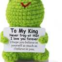 XKDOUS Positive Crochet Frog, Birthday Frog Gifts for Women Men, Handmade Emotional Support Decor, Inspirational Relaxation Self Care for Mom Dad Daughter Sister Friend Coworkers (to My King)