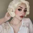 Blonde Short Curly Lace Front Wig for Women Side Part Wig Finger Wave Synthetic Heat Resistant Wigs for Cosplay Costume Daily Use (Gold)