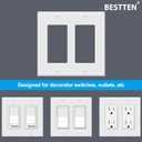 [10 Pack] BESTTEN Decorator Wall Plate, 2 Gang Standard Size Outlet Cover for GFCI and USB Receptacles, H4.53 x W4.57, Unbreakable Polycarbonate Material, UL Listed, White
