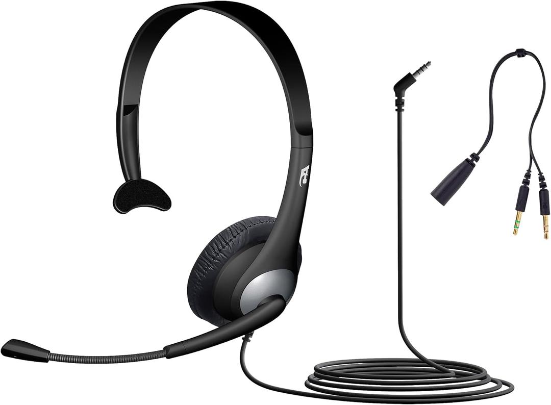 Cyber Acoustics Mono Headset, headphone with microphone, great for K12 School Classroom and Education (AC-104),Gray