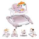 Baby Walker, 5 in 1 Baby Walkers for Boys Girls 6-12 Months, Foldable Walkers for Babies with Bouncer & Feeding Tray, Music, Adjustable Heights, Activity Walker for Infant