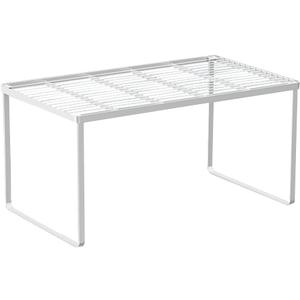 Kitchen Cabinet Storage Shelf Stackable Wire Spice Rack Organizer Heavy Duty Space Saver for Bathroom Bedroom Closet Laundry Room Office Countertop - White, Pack 1