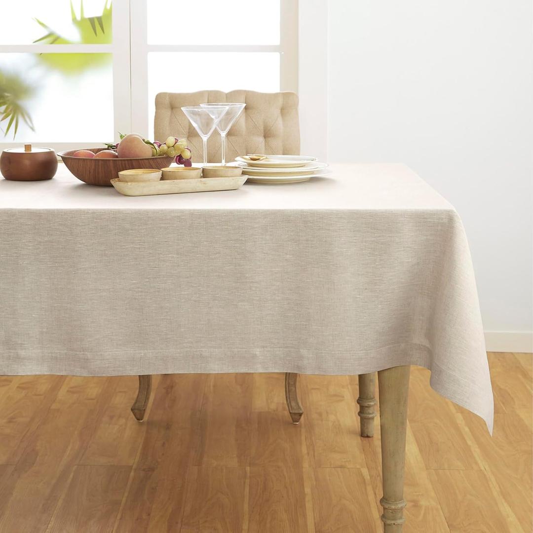 Solino Home Linen Tablecloth 60 x 144 Inch - 100% Pure Linen Light Natural Table Cloth for Rectangular Tables - Athena, Machine Washable Cloth Tablecloth for Summer