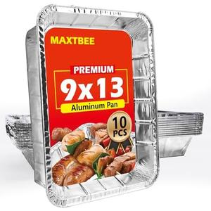 MAXTBEE Aluminum Pans Foil Pans, 10 Pack 9x13 Disposable Trays Half Size Tin Pans Heavy Duty Foil Trays Food Containers For Cooking, Baking, Roasting, Chafing, Heating or Steam Table  