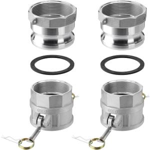2 PCS 3" Type B Cam and Groove Hose Fittings+ 2 PCS Type F Aluminum Global Cam and Groove Hose fitting with 2 pcs Gasket Fitting (3")