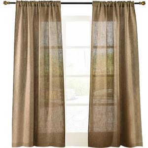 Valea Home Soft Burlap Look Natural Tan Rod Pocket Window Curtain Panels for Living Room, 37 inches x 72 inches, 1 Panel