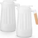 Ziliny 2 Pcs 34 oz Thermal Coffee Carafe for Keeping Hot/Cold Double Wall Vacuum Carafe with Insulated Glass Liner and Wood Handle Coffee Pot Container for Drinks Milk Tea Chocolates(White)