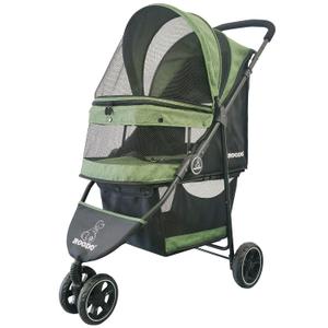 ROODO 3 Wheel Pet Stroller Best Lightweight Foldable Compact Portable Jogger All Terrain Travel Pet Gear Puppy Kitty Stroller for up to 30lbs Medium Small Dogs and Cats(Green)