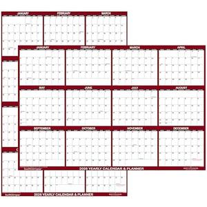 32" x 48" SwiftGlimpse 2026 Wall Calendar Erasable Jumbo XL Wet & Dry Erase Laminated 12 Month Annual Yearly Wall Planner, Reversible, Horizontal/Vertical, Maroon