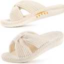 Litfun Orthopedic House Slippers for Women Arch Support Cross Bow Indoor Slippers Corduroy Bedroom Shoes Open Toe Slip On, Beige 40