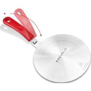 7.9 inch Heat Diffuser for Gas Stove, Stainless Steel Induction Adapter Plate, Converter Disk for Induction Cooking Plate with Detachable Handle, Red