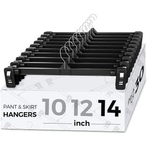 Smartor Plastic Pants Hangers - 30 Pack, Black Pant Hanger, Shorts Hangers with Non-Slip Clips, Dress, Heavy Duty Hanger for Trouser, Slack, Skirt, Demin Jean, Dress - 14 Inch