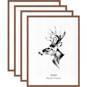 Yaetm 18x24 Picture Frames Set of 4, Walnut Brown, Solid Wood Frame 18 x 24 Frame for Gallery Wall, Photos, Posters & Art Prints, Wall Mount (4 pack, Walnut)