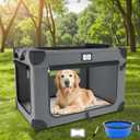 36 Inch Collapsible Dog Crate for Large Dogs, 3-Door Foldable Soft Kennel with Breathable Mesh Windows, Soft Plush Mat and a Foldable Bowl, Suitable for Indoor & Outdoor Use, Grey