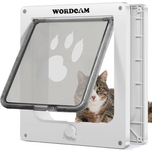 Wordcam X-Large Cat Door, Cat Door for Interior Exterior Doors, 4 Way Locking Pet Door for Cat Up to 25lbs, Cat Flap Privacy Door for Kitten Doggies, Easy Installation, Weatherproof (White, XL)