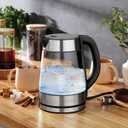 Speed-Boil Electric Kettle For Coffee & Tea - 1.7L Water Boiler 1500W, Borosilicate Glass, Easy Clean Wide Opening, Auto Shut-Off, Cool Touch Handle, LED Light. 360 Rotation, Boil Dry Protection