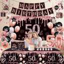 50th Birthday Party Decorations Kit, Happy 50th and Fabulous Birthday Decorations Set Crown and Sash,53Pcs Rose Gold and Black Gifts for Women 