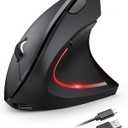 TECKNET Ergonomic Mouse Wireless, Rechargeable Mouse Wireless Silent for Carpal Tunnel Right Hand, 2.4GHz USB Vertical Mouse Wireless for Laptop, 5 Adjustable 4800 DPI, Computer, MacBook, Desktop (Black)