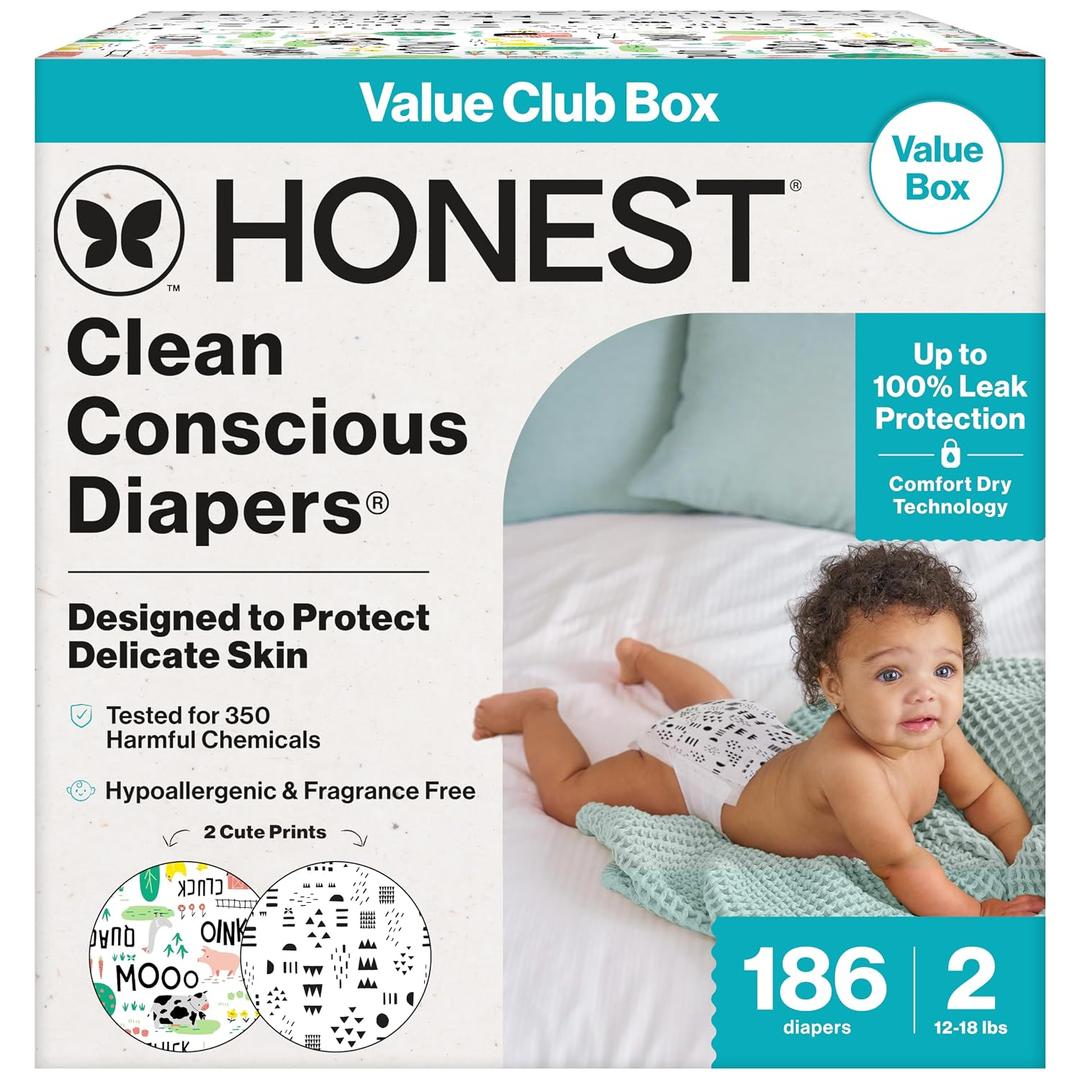 The Honest Company Diapers, Value Pack, Leak Protection, Size 2, 186 Count