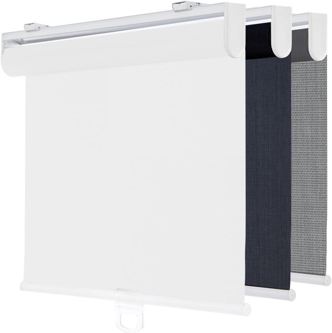 Cordless Roller Shades for Windows,Light Filtering Pull Down Blinds,Solar Screen Door Blinds,Flame Retardant UV Protection Fabric for Home Office (17" W x 72" H,Solar White)