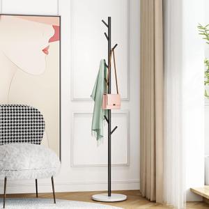 Black Metal Coat Rack, Freestanding with Hooks, Entryway Coat Rack Stand, Coat Racks with Marble Base, Coat Tree for Hanging Clothes, Hats, Bags (Branch)