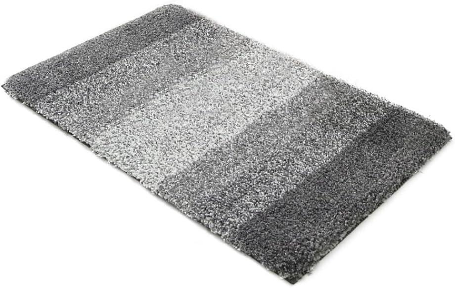 Luxury Soft Bathroom Rugs Door Mat, Non Slip Washable Plush Bath Floor Mats, Microfiber Shaggy Absorbent Striped Bath Carpet for Tub, Bathroom and Shower, 16.14inx24.02in (Gray Gradient)