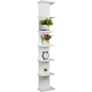 Hlimior 7 Tier Wall Shelf Unit - Lack Floating Shelf, Compact Display Floating Shelf, Vertical Column Wall Decor Mount Floating Storage Organizer Tall Tower Shelf for Bedrooms, Living Rooms(White)