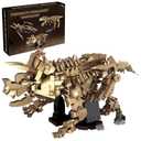 Myth Qholve Triceratops Fossil Skeleton Building Block Set Movable Dinosaur Model with Articulated Joints Educational STEM Construction Toy for Kids & Collectors