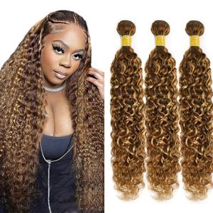 P4/27 Bundles Human Hair Honey Brown Curly Wave Human Hair Bundles 22 24 26 Inch Ombre Curly Bundle Brazilian Virgin Remy Hair Extensions Double Weft 3Pcs/Set Deals