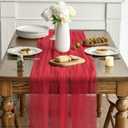 Artoid Mode 6PCS Red Gauze Table Runner 120 Inch 10FT, Seasonal Sheer Kitchen Dining Holiday Wedding Birthday Baby Shower Table Decor for Home Party