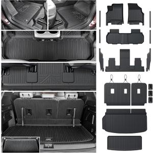 Floor Mats Cargo Mat Set for 2024 2025 2026 GMC Acadia 7 Seats Car Mats Accessories, All-Weather TPE Trunk Mat Cargo Liner Seat Back Covers Door Sill Guards