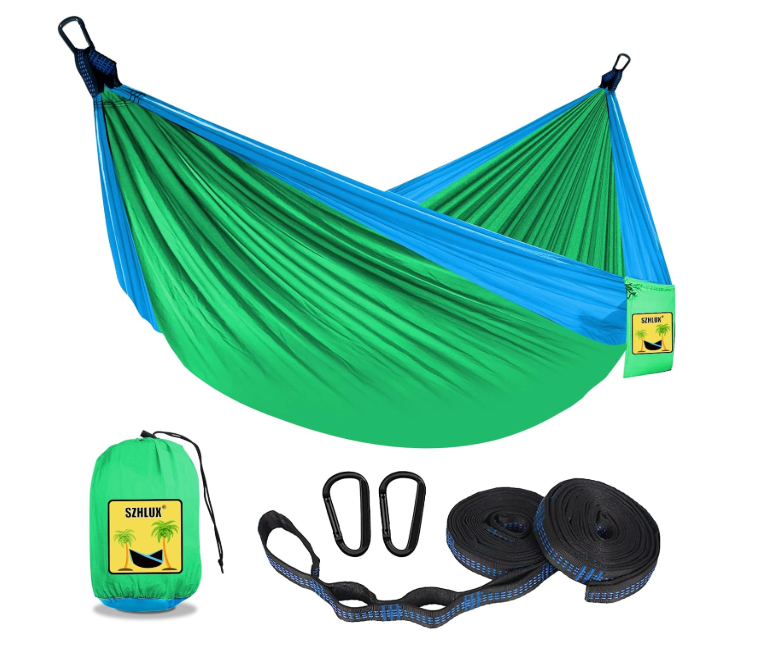 SZHLUX Kids Hammock - Kids Camping Gear, Camping Accessories with 2 Tree Straps and Carabiners for Indoor/Outdoor Use, Sapphire Blue & Grass Green